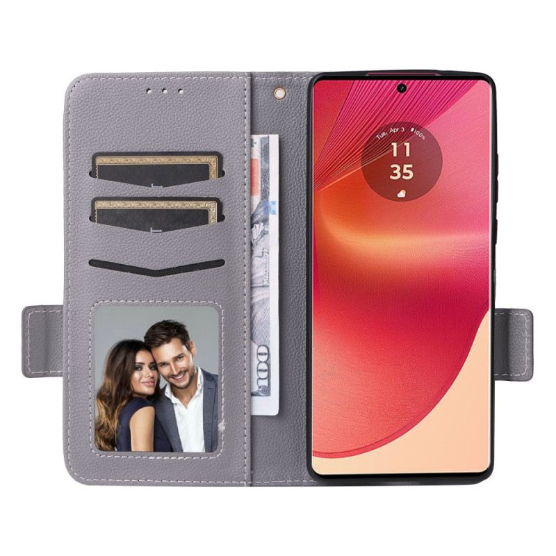 Bőrtok Motorola Edge 50 Fusion Licsi Textúra Pánttal