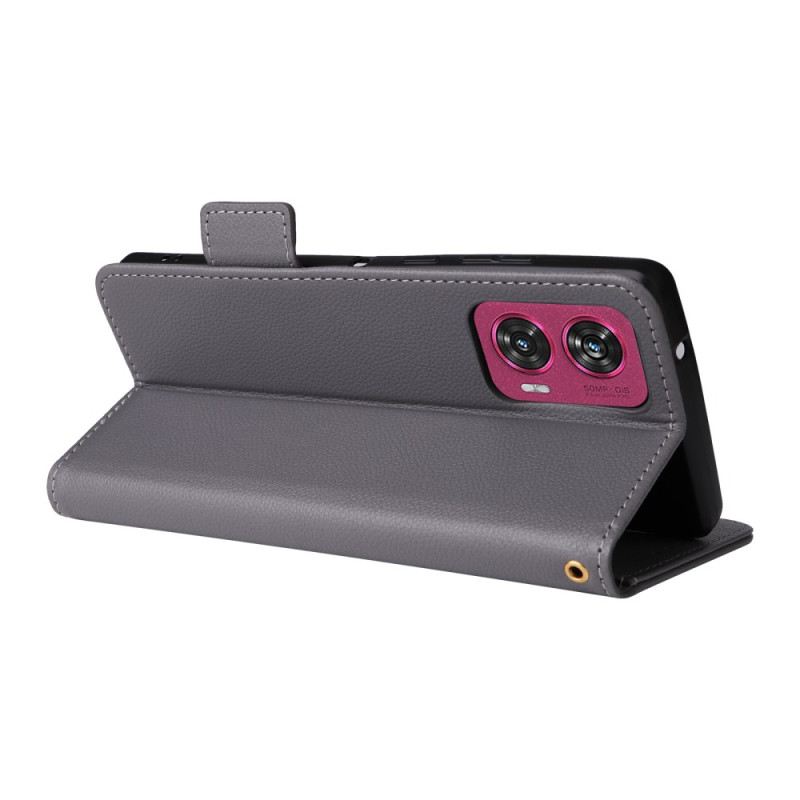 Bőrtok Motorola Edge 50 Fusion Licsi Textúra Pánttal