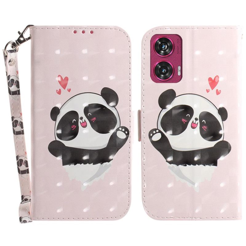 Bőrtok Motorola Edge 50 Fusion Panda Love Szíjjal