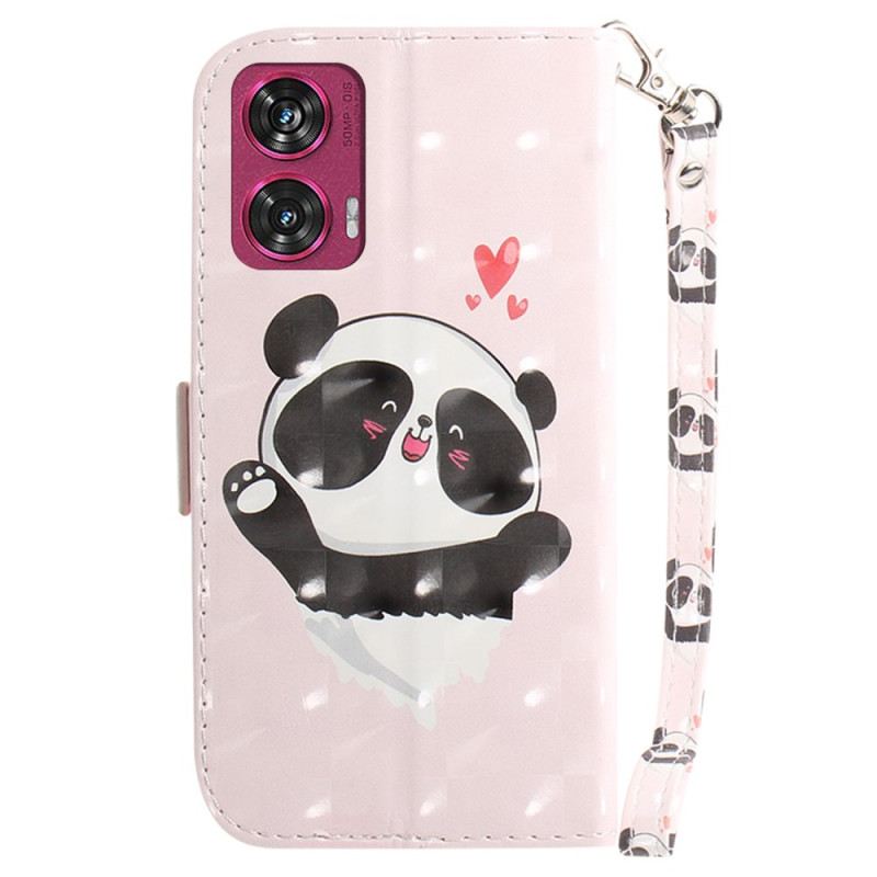 Bőrtok Motorola Edge 50 Fusion Panda Love Szíjjal