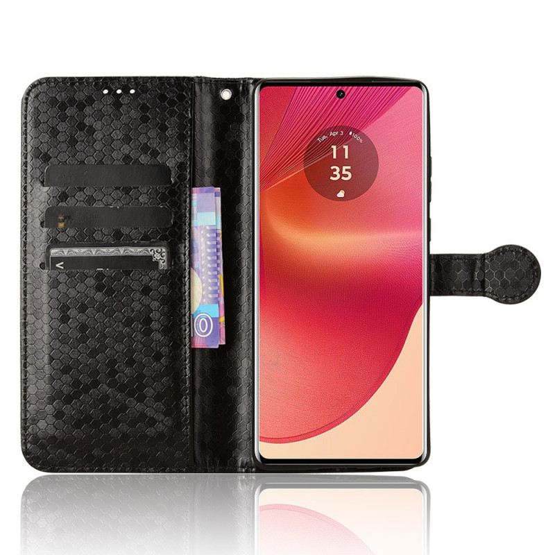 Bőrtok Motorola Edge 50 Fusion Ragyogó Öltés Pánttal