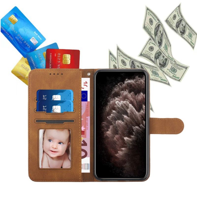 Bőrtok Motorola Edge 50 Fusion Vonalak És Gyémántok Szíjjal