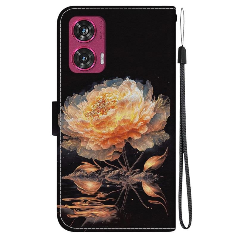 Kinyitható Bőrtok Motorola Edge 50 Fusion Arany Bazsarózsa Szíjjal