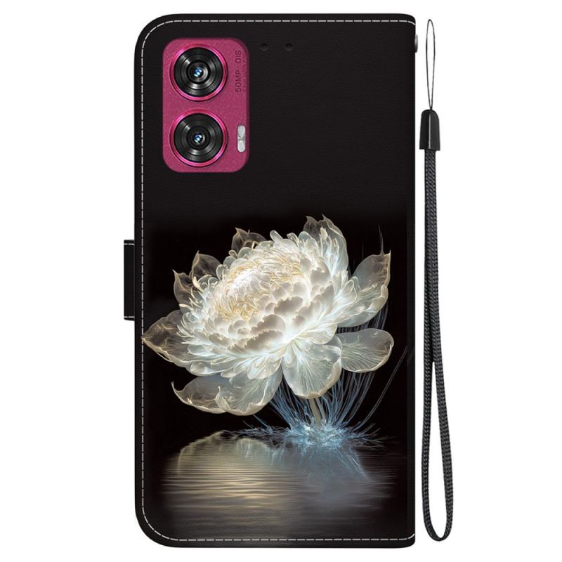 Kinyitható Bőrtok Motorola Edge 50 Fusion Kristály Bazsarózsa Szíjjal