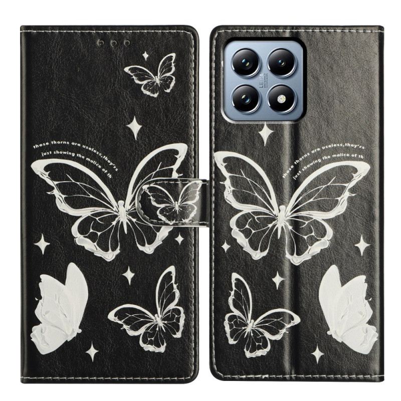 Bőrtok Xiaomi 15t Pro Fekete És Fehér Pillangók