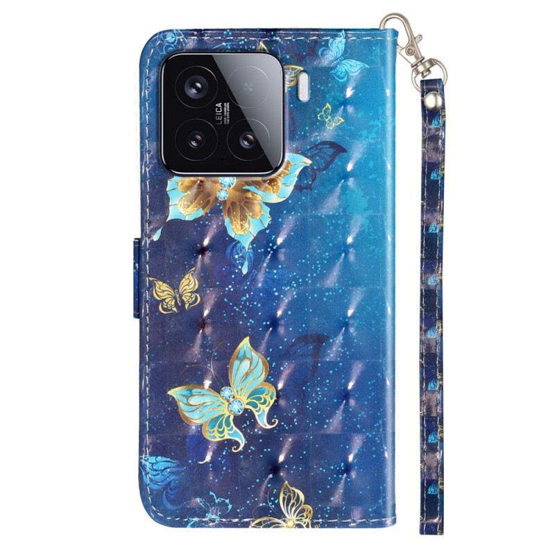 Bőrtok Xiaomi 15t Pro Kék És Arany Pillangók