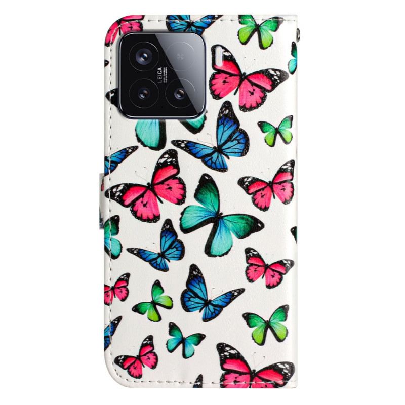 Bőrtok Xiaomi 15t Pro Színes Pillangók