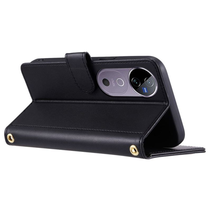 Bőrtok Vivo V40 5g Pántokkal Steppelt