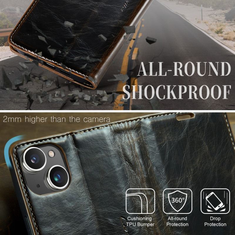 Fliptok iPhone 15 Plus Bőrtok Caseme Viaszos Műbőr