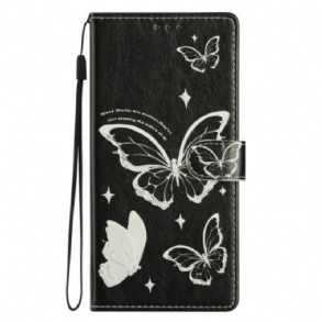 Bőrtok Samsung Galaxy S26 Plus Fekete-fehér Pillangók
