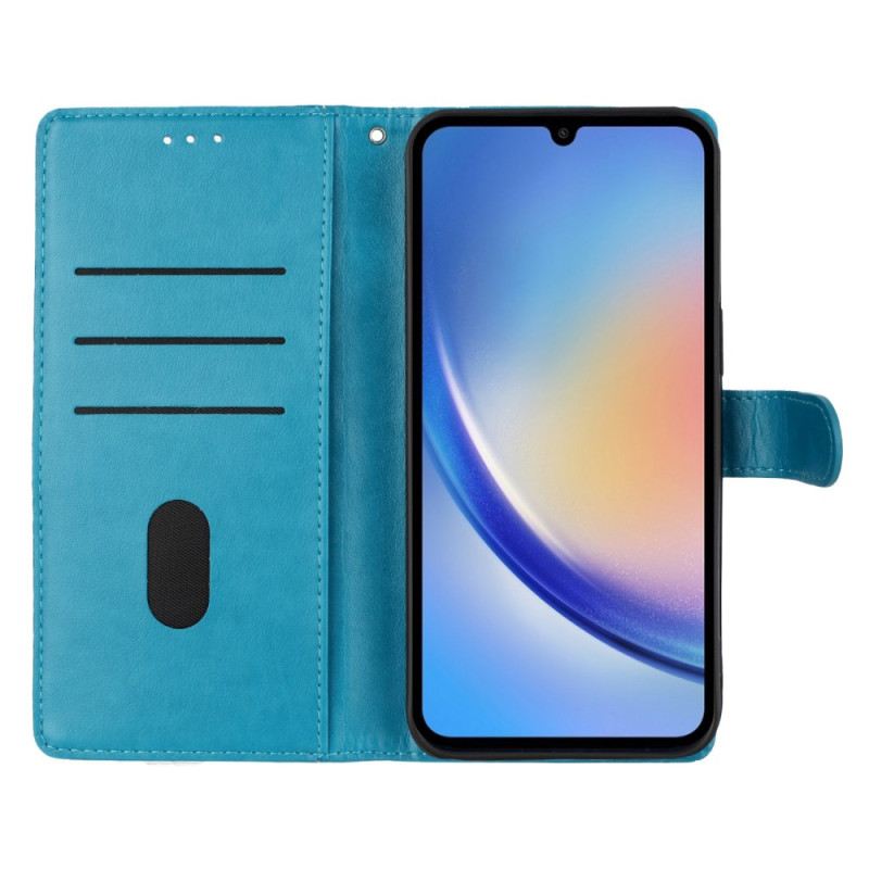 Kinyitható Bőrtok Samsung Galaxy S26 Plus Virágmintás Pillangómintás Nyakpánt