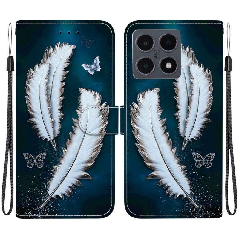 Bőrtok Xiaomi 15t Fehér Tollak