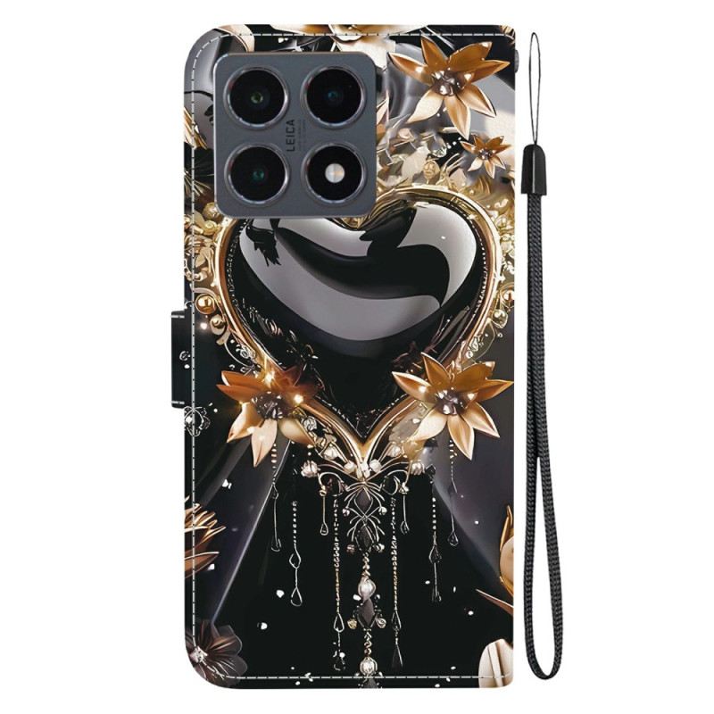 Bőrtok Xiaomi 15t Fekete És Arany Szív