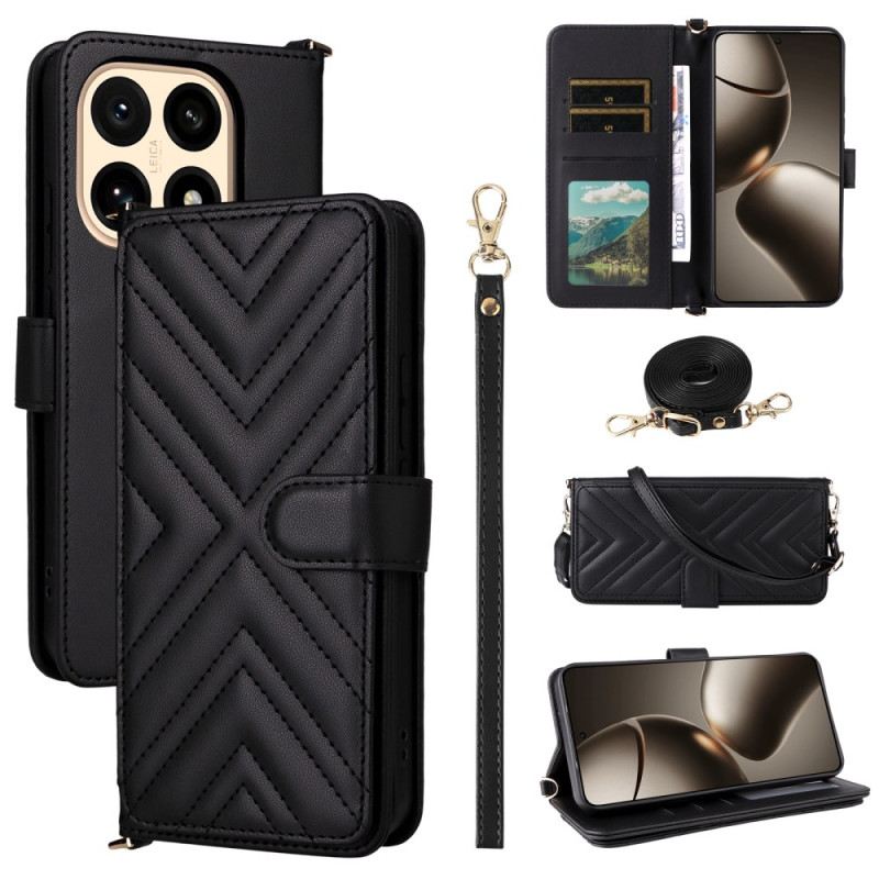 Bőrtok Xiaomi 15t Steppelt Vállpánttal És Csuklópánttal