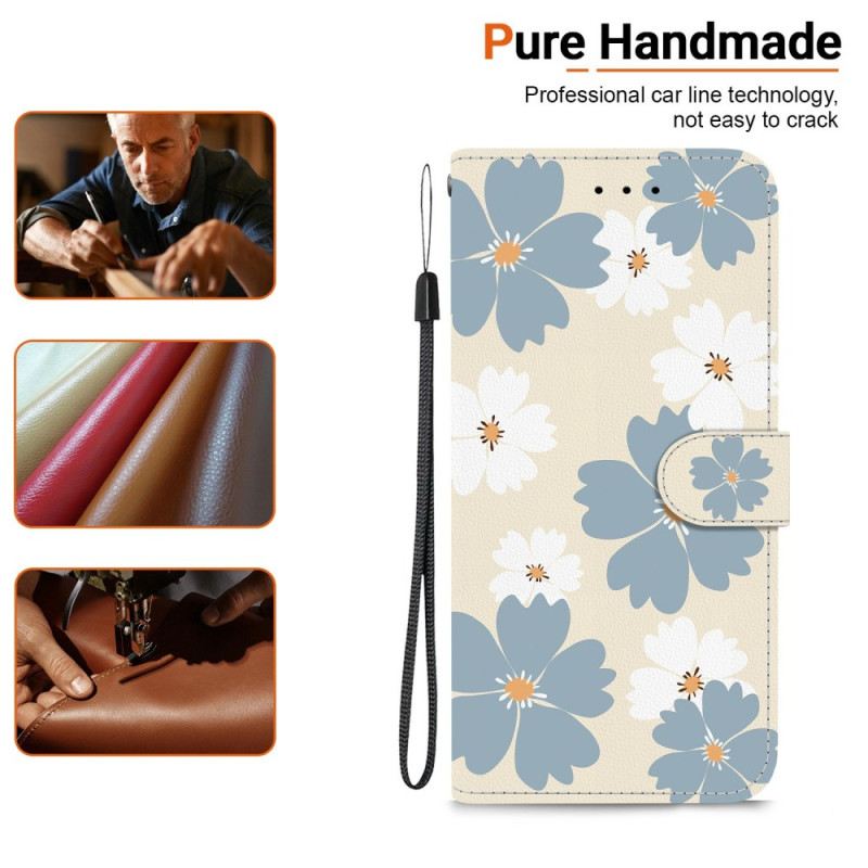 Kinyitható Bőrtok Xiaomi 15t Kék És Fehér Margaréták