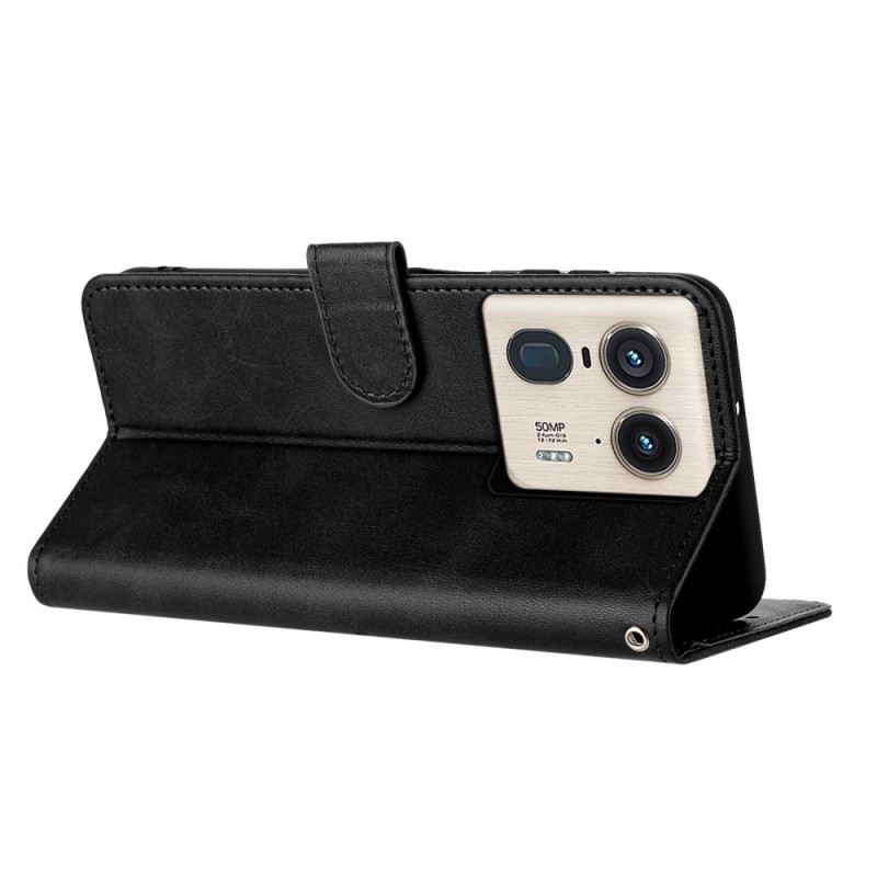 Bőrtok Motorola Edge 50 Ultra Bőr Hatás Pánttal