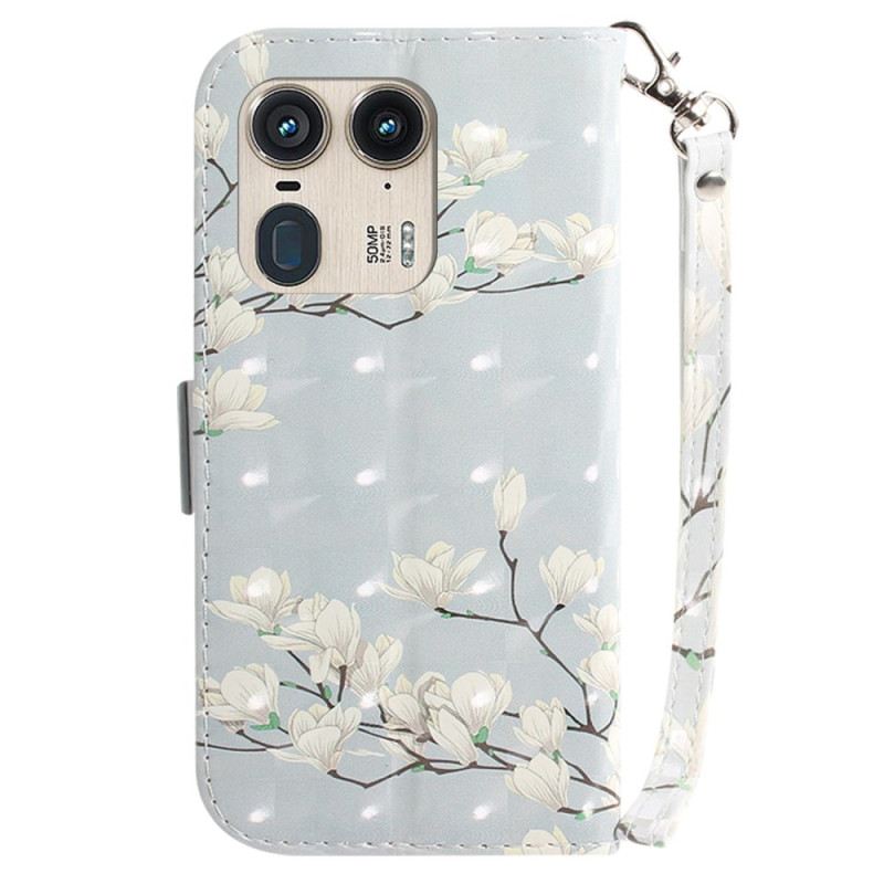 Bőrtok Motorola Edge 50 Ultra Csíkos Magnóliák