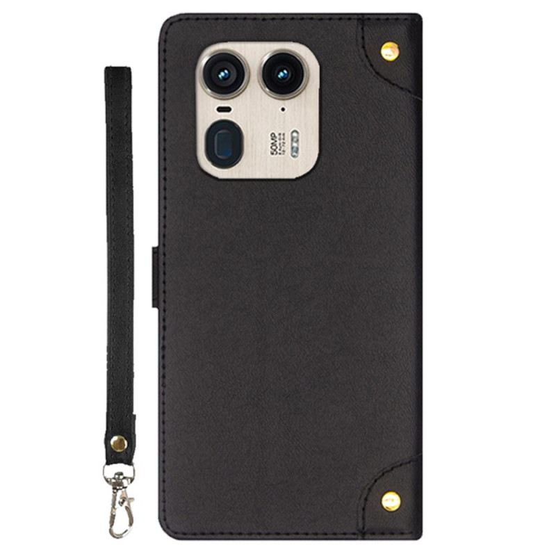 Bőrtok Motorola Edge 50 Ultra Idewei Szegecsek