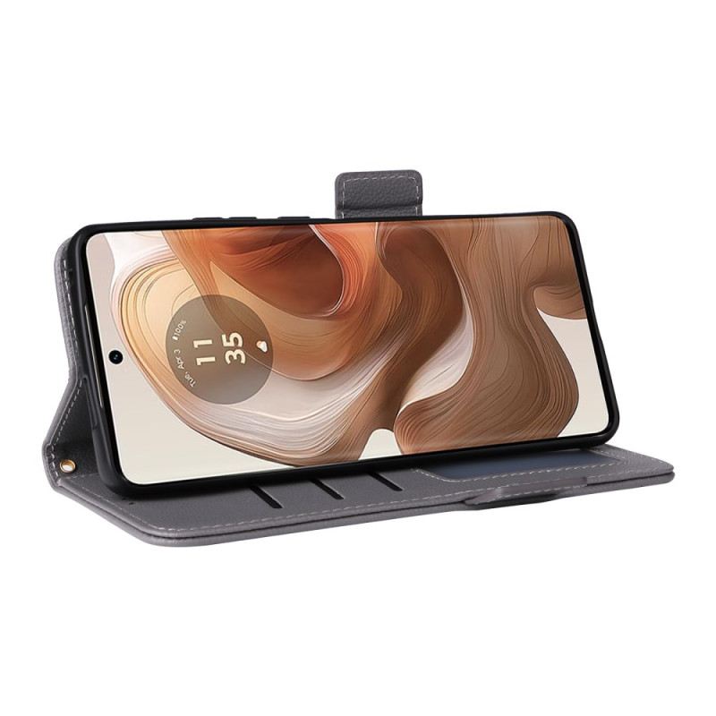 Bőrtok Motorola Edge 50 Ultra Litchi Műbőr Szíjjal