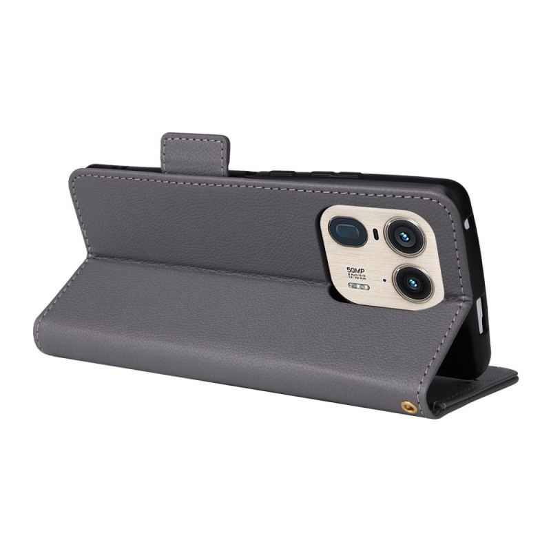 Bőrtok Motorola Edge 50 Ultra Litchi Műbőr Szíjjal