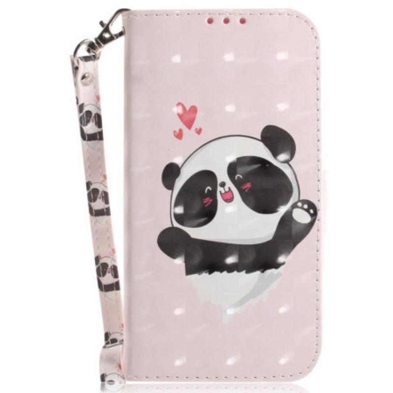 Bőrtok Motorola Edge 50 Ultra Panda Love Szíjjal