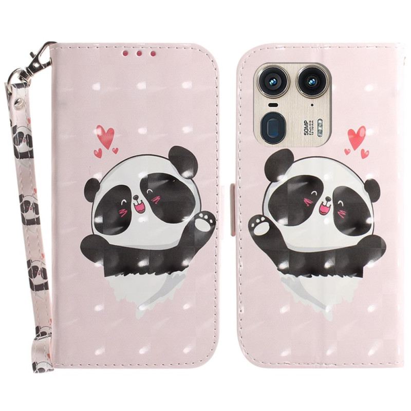 Bőrtok Motorola Edge 50 Ultra Panda Love Szíjjal