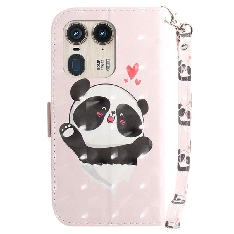Bőrtok Motorola Edge 50 Ultra Panda Love Szíjjal