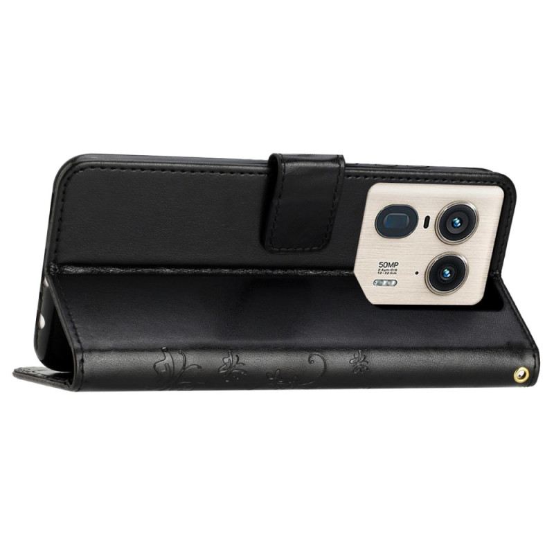 Bőrtok Motorola Edge 50 Ultra Pillangók És Virágok