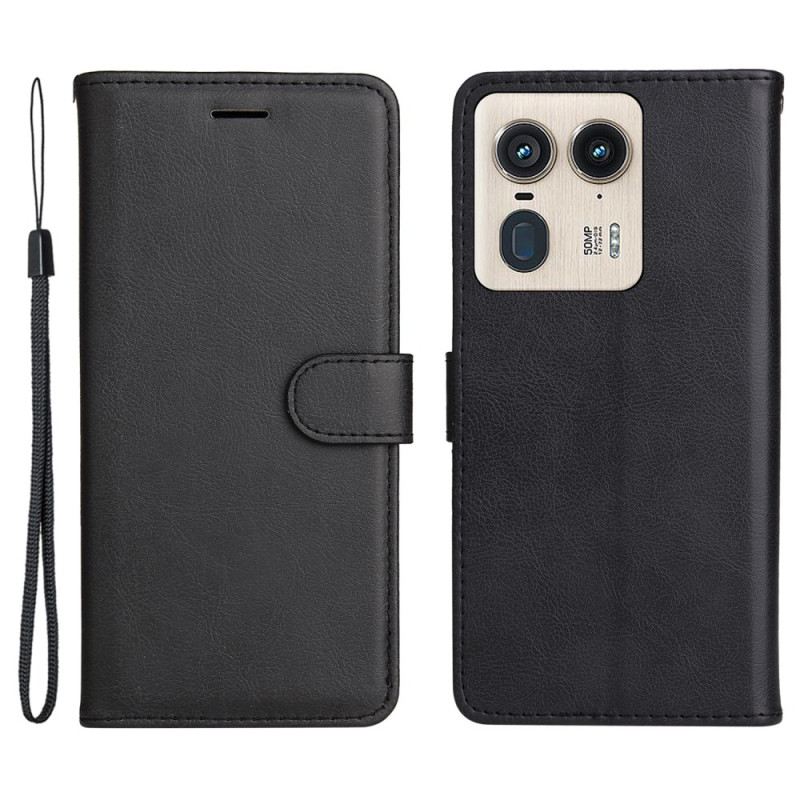 Bőrtok Motorola Edge 50 Ultra Sima Műbőr Szíjjal