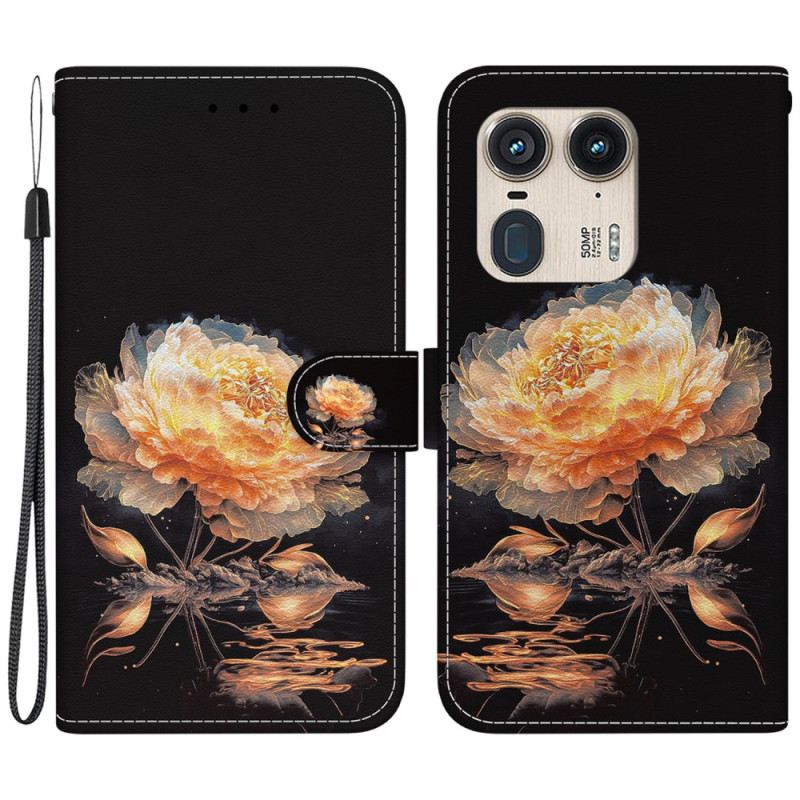 Fliptok Motorola Edge 50 Ultra Arany Bazsarózsa Szíjjal