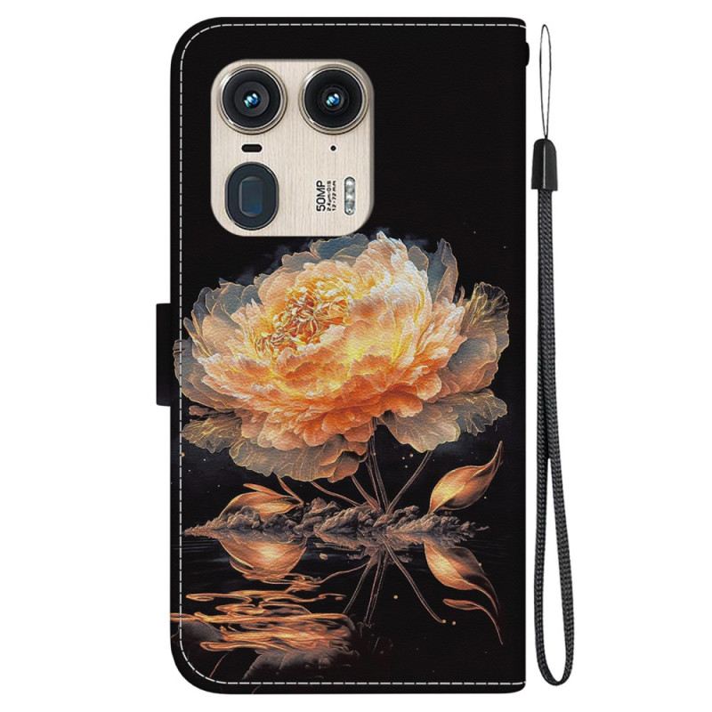 Fliptok Motorola Edge 50 Ultra Arany Bazsarózsa Szíjjal