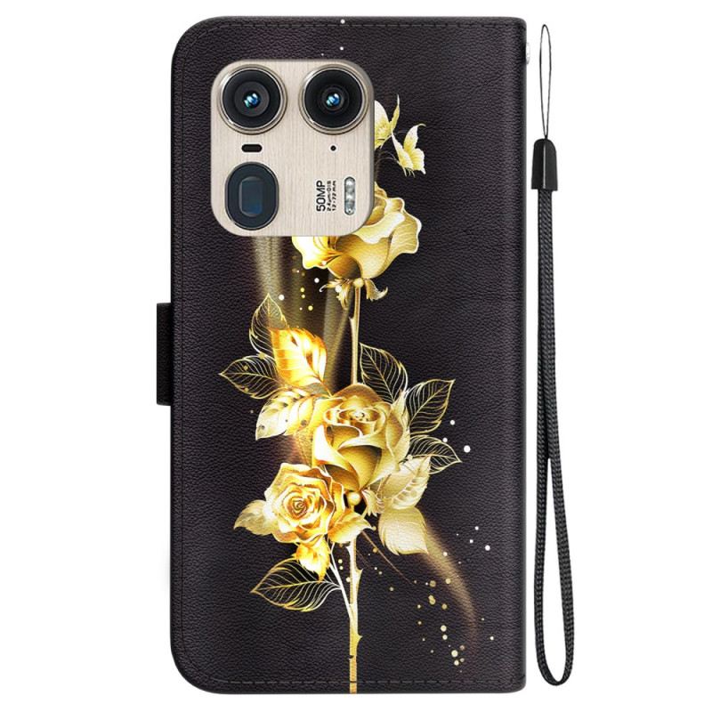 Fliptok Motorola Edge 50 Ultra Arany És Rózsaszín Pillangók Pánttal