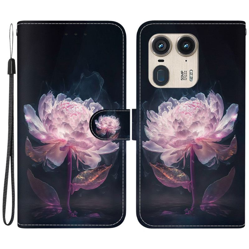 Fliptok Motorola Edge 50 Ultra Lila Bazsarózsa Szíjjal