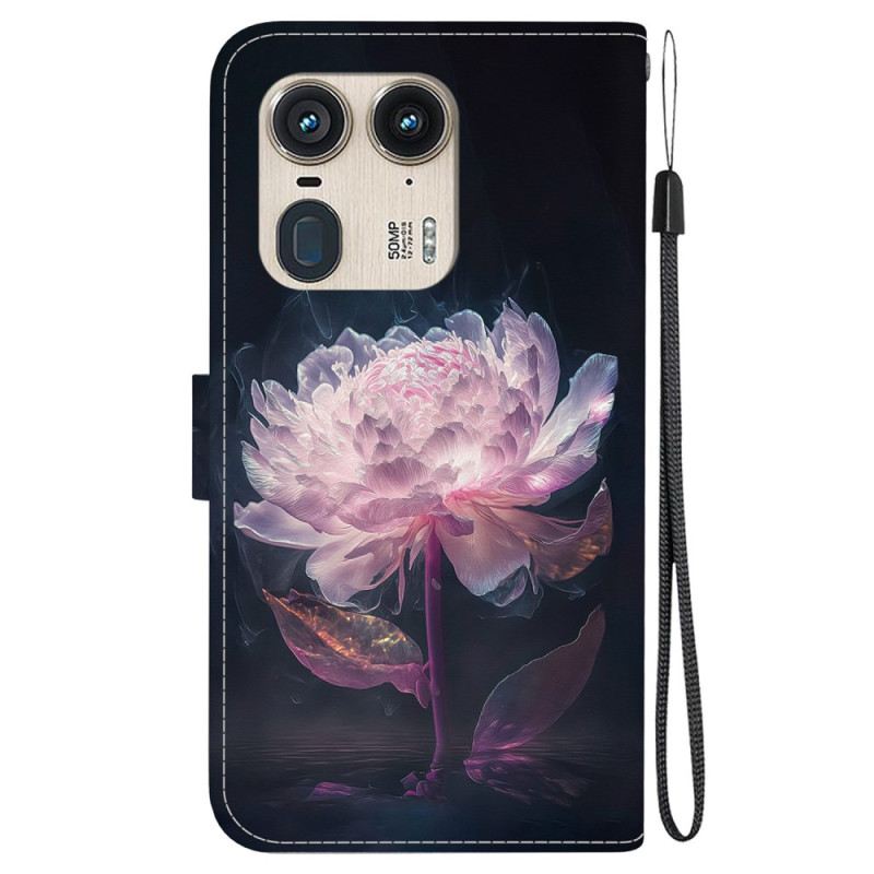 Fliptok Motorola Edge 50 Ultra Lila Bazsarózsa Szíjjal