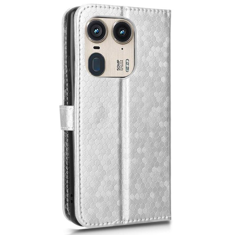 Kinyitható Bőrtok Motorola Edge 50 Ultra Fényes Pontok Szíjjal