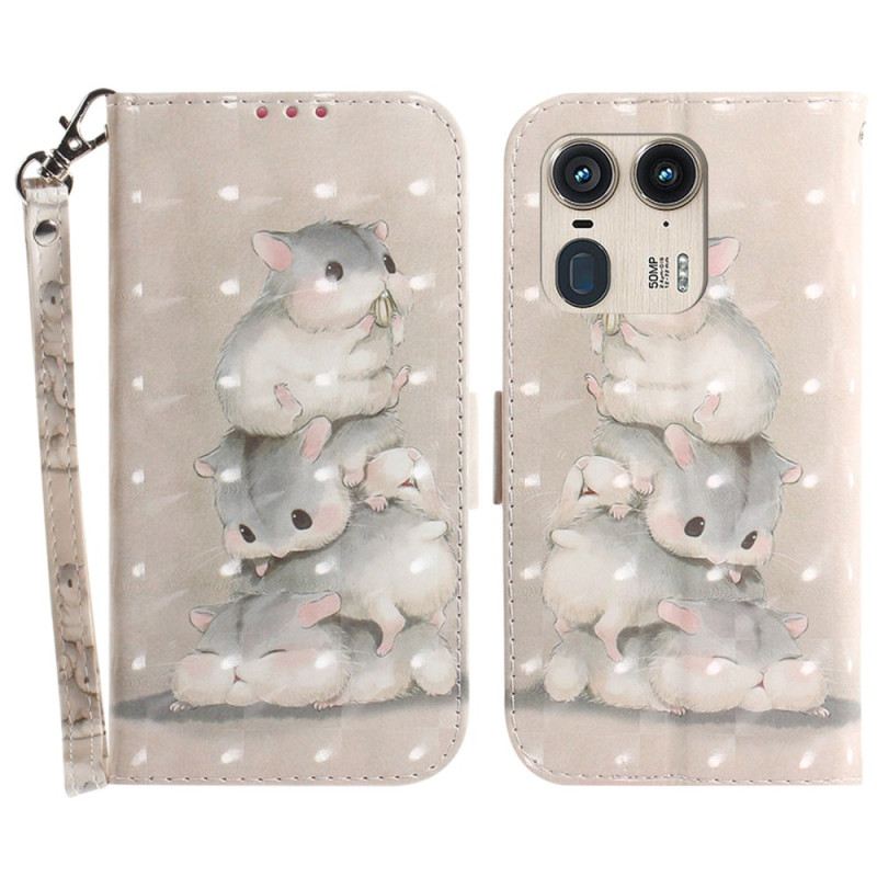 Kinyitható Tokok Motorola Edge 50 Ultra Szíjjal Ellátott Hörcsögök