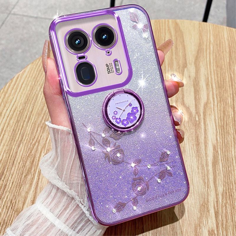 Mobiltelefon Tokok Motorola Edge 50 Ultra Virág És Strassz Tartógyűrű Kadem