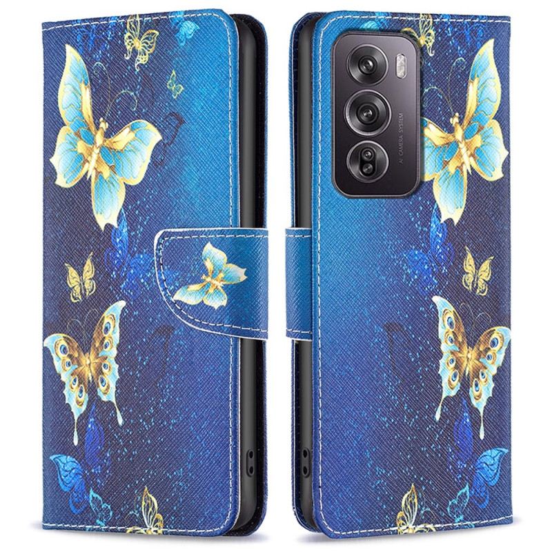 Bőrtok Oppo Reno 12 Pro 5g Arany Pillangók