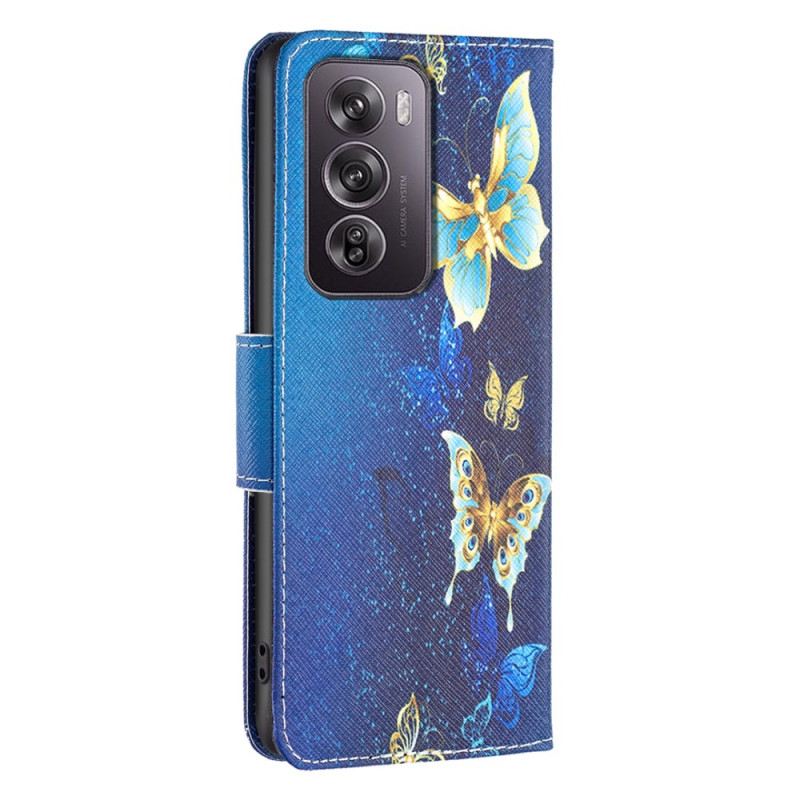 Bőrtok Oppo Reno 12 Pro 5g Arany Pillangók