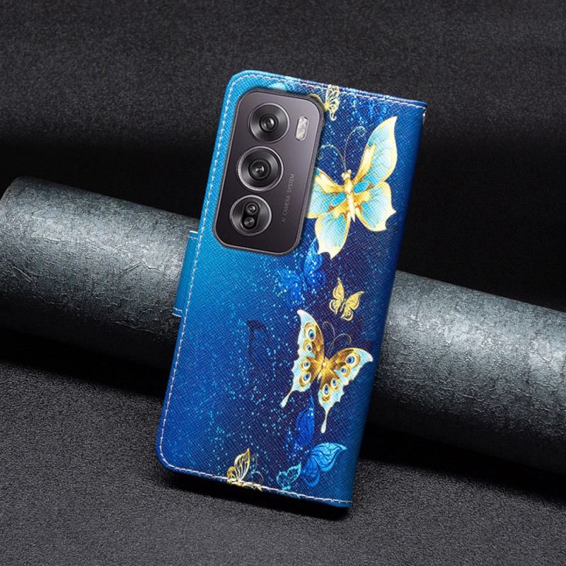 Bőrtok Oppo Reno 12 Pro 5g Arany Pillangók
