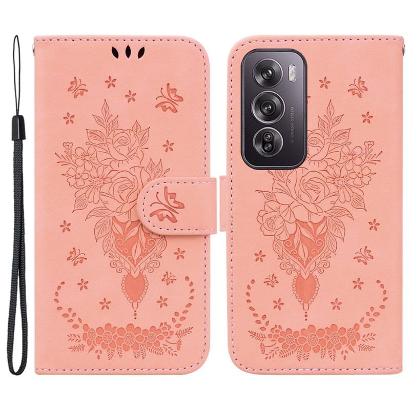 Bőrtok Oppo Reno 12 Pro 5g Pillangók És Virágok Nyomat