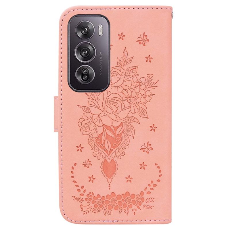 Bőrtok Oppo Reno 12 Pro 5g Pillangók És Virágok Nyomat