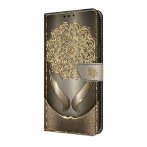 Bőrtok Samsung Galaxy S25 Fe Aranyvirágok