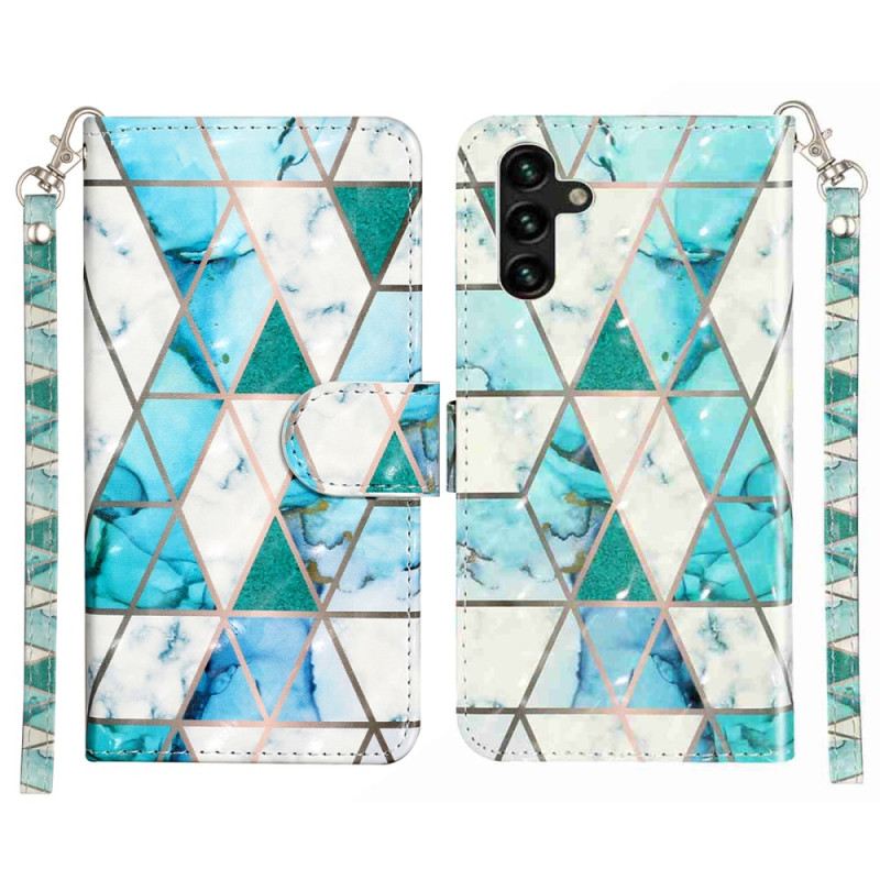 Bőrtok Samsung Galaxy S25 Fe Kék Márvány Nyakpánttal