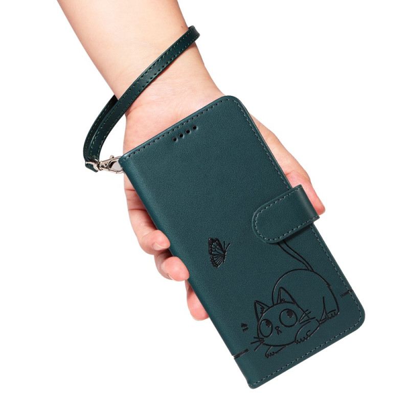 Bőrtok Samsung Galaxy S25 Fe Macskaminta Pánttal