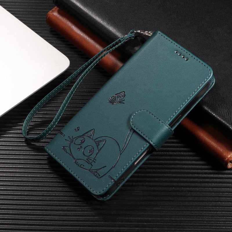 Bőrtok Samsung Galaxy S25 Fe Macskaminta Pánttal