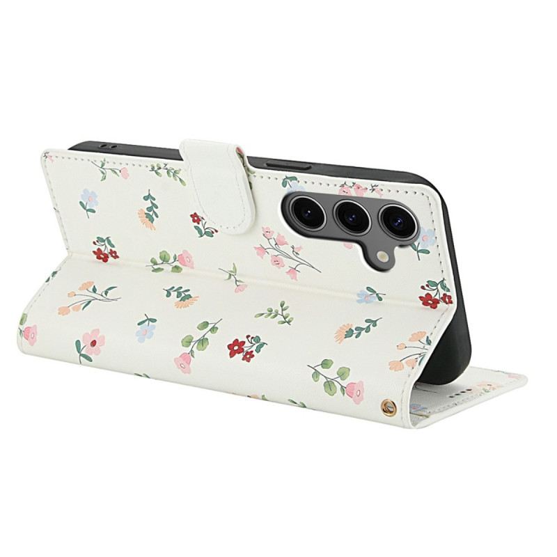 Bőrtok Samsung Galaxy S25 Fe Virágmintás Nyakpánt