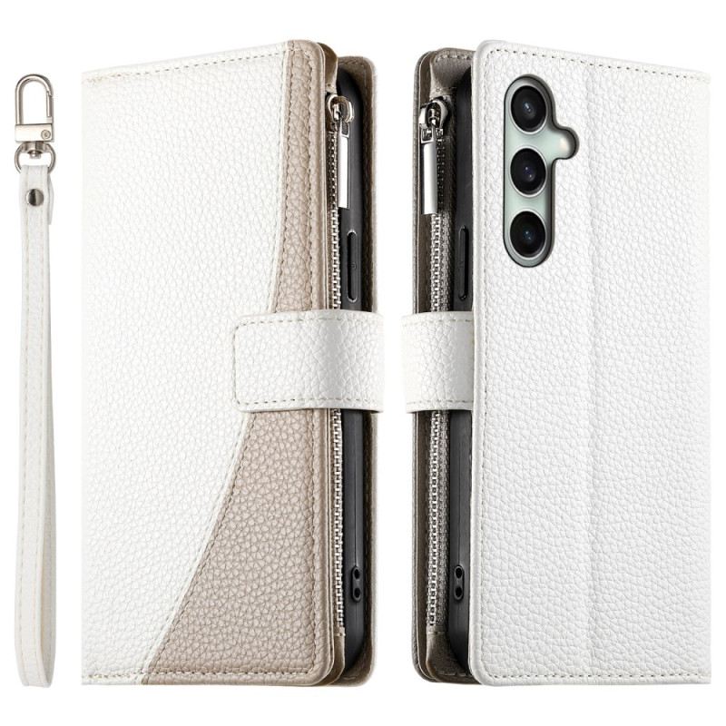 Fliptok Samsung Galaxy S25 Fe Bőr Cipzáras Pénztárca Pántokkal