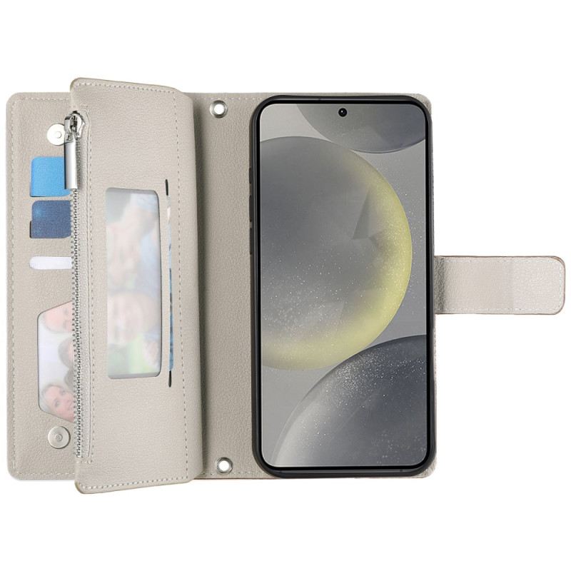 Fliptok Samsung Galaxy S25 Fe Bőr Cipzáras Pénztárca Pántokkal