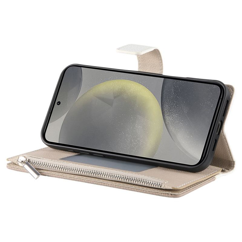 Fliptok Samsung Galaxy S25 Fe Bőr Cipzáras Pénztárca Pántokkal